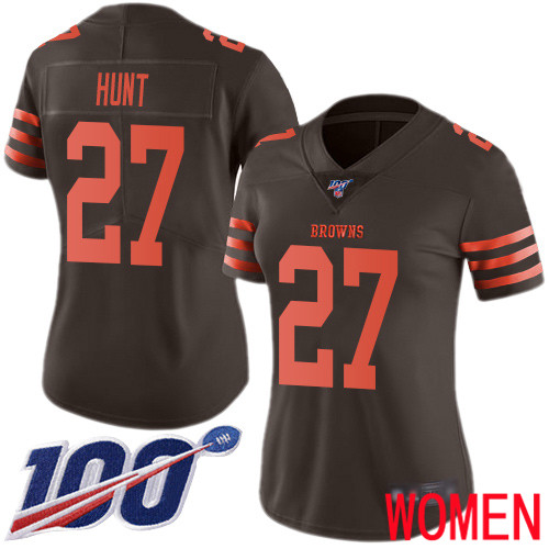 Cleveland Browns Kareem Hunt Women Brown Limited Jersey #27 NFL Football 100th Season Rush Vapor Untouchable